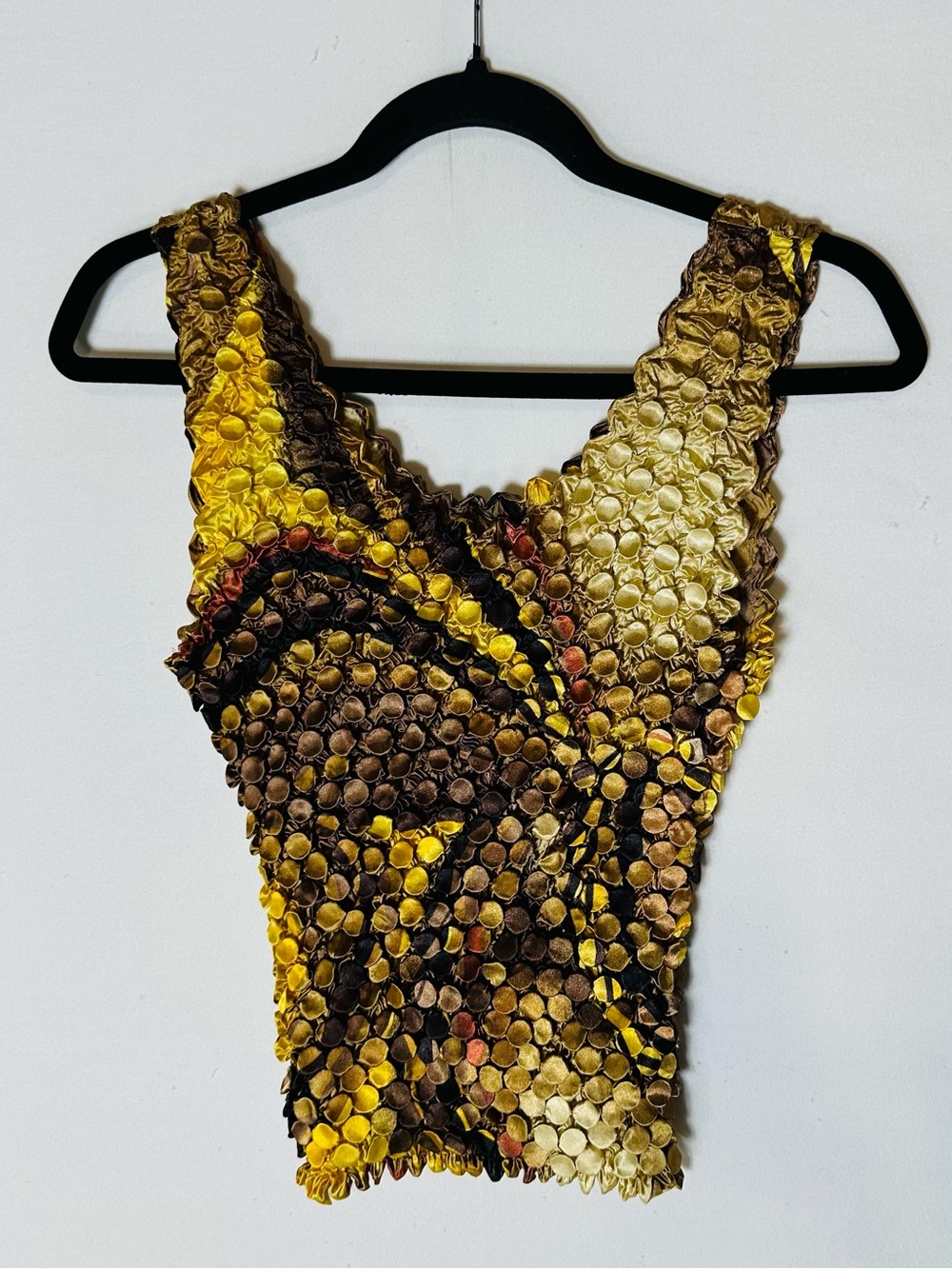 Vintage 90s Y2K Brown Gold Metallic Ombre Popcorn Shirt Magic Stretch Tank Top M